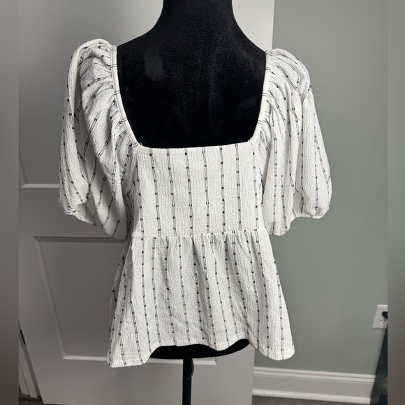 Madewell Puff-Sleeve Empire Top peplum cropped black white - Picture 4 of 8
